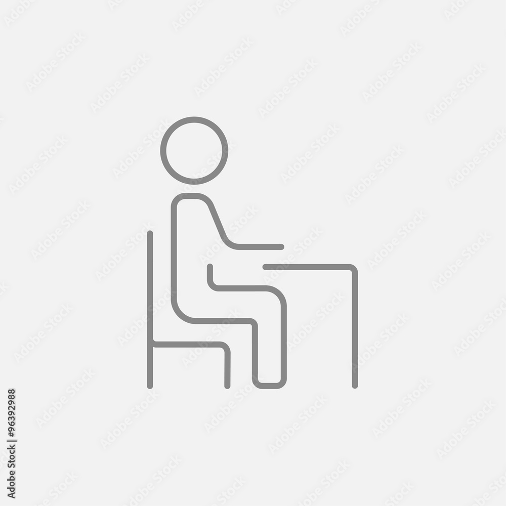 Student sitting on chair in front of desk line icon. Student sitting on chair in front of desk line icon.
