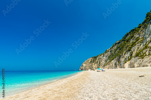 Egremni beach, Lefkada island, Greece. Large and long beach with turquoise water on the island of Lefkada in Greece © Lucian Bolca