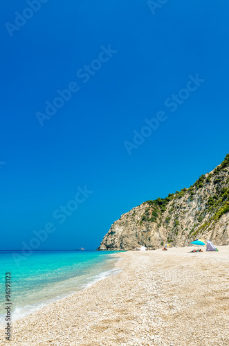 Egremni beach, Lefkada island, Greece. Large and long beach with turquoise water on the island of Lefkada in Greece