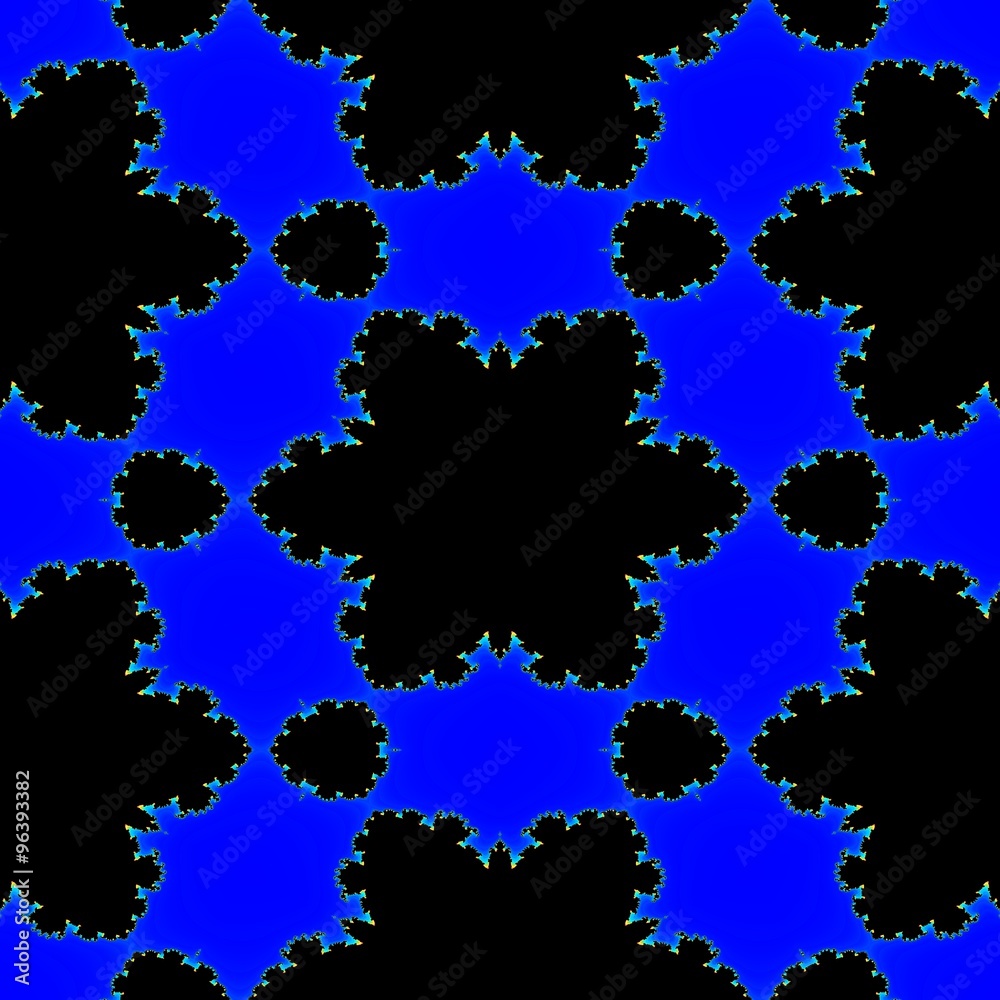 Seamless abstract fractal black stars on the blue background