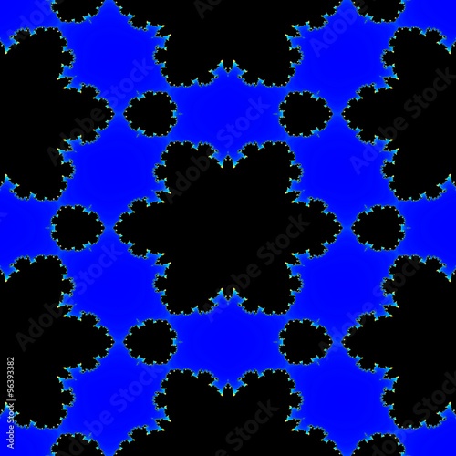 Seamless abstract fractal black stars on the blue background
