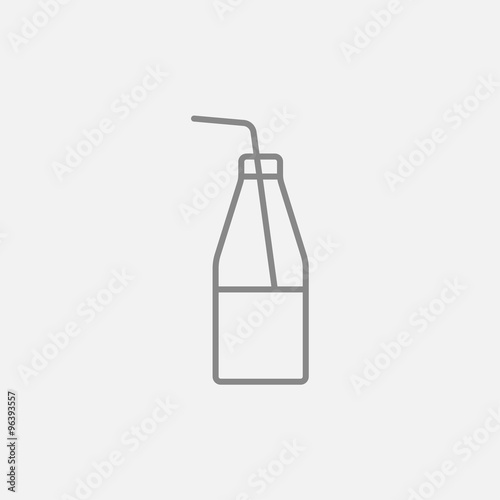 Glass bottle with drinking straw line icon.