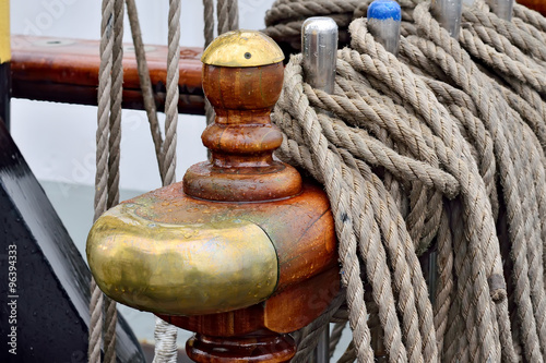 Rigging of a sailing ship closeup photo