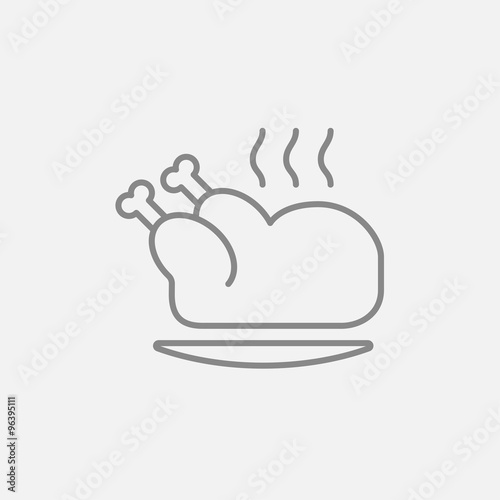 Baked whole chicken line icon.