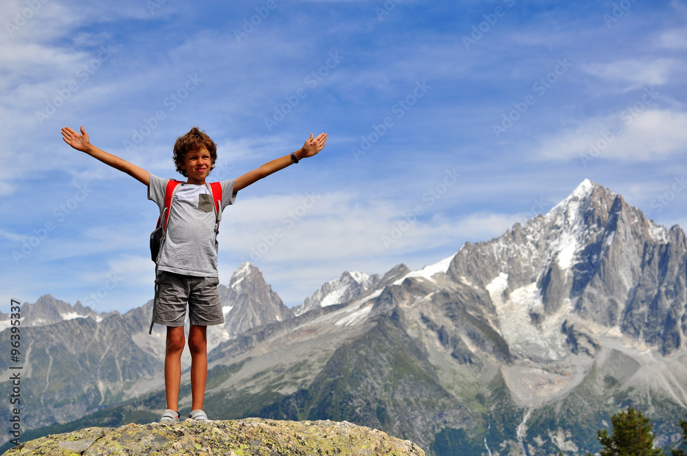 Little traveller in mountains