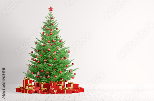 Interior of a white room with christmas tree 3d render © Vadim Andrushchenko
