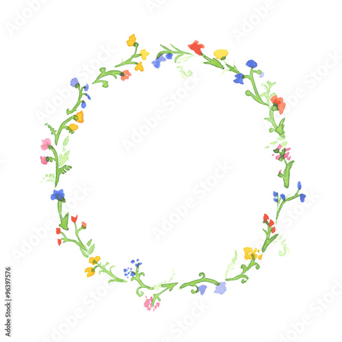 Wallpaper Mural Vector watercolor wreath with colorful summer flowers. Frame with motivation quote. Watercolor background with empty circle frame. Watercolor hand drawn flowers. Torontodigital.ca