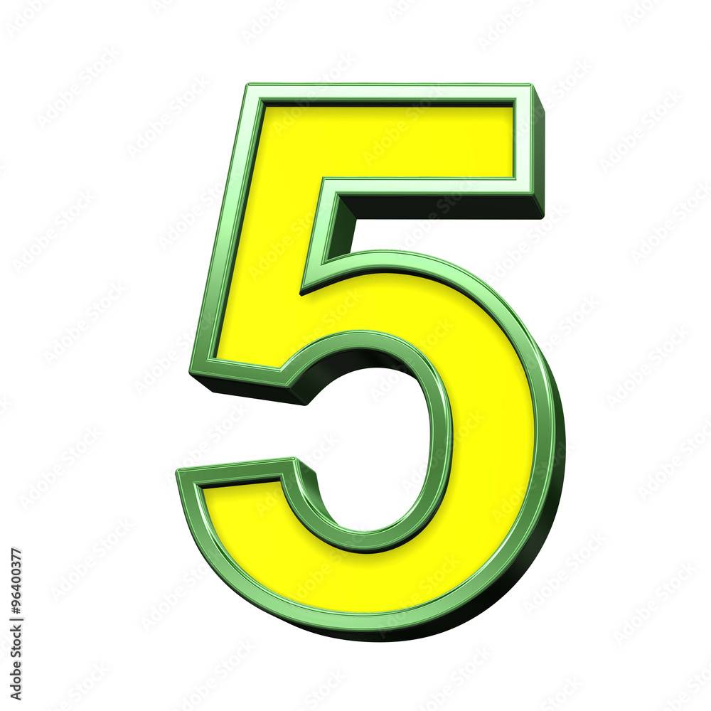 One digit from yellow with green frame alphabet set, isolated on white. Computer generated 3D photo rendering. One digit from yellow with green frame alphabet set, isolated on white. Computer generated 3D photo rendering.