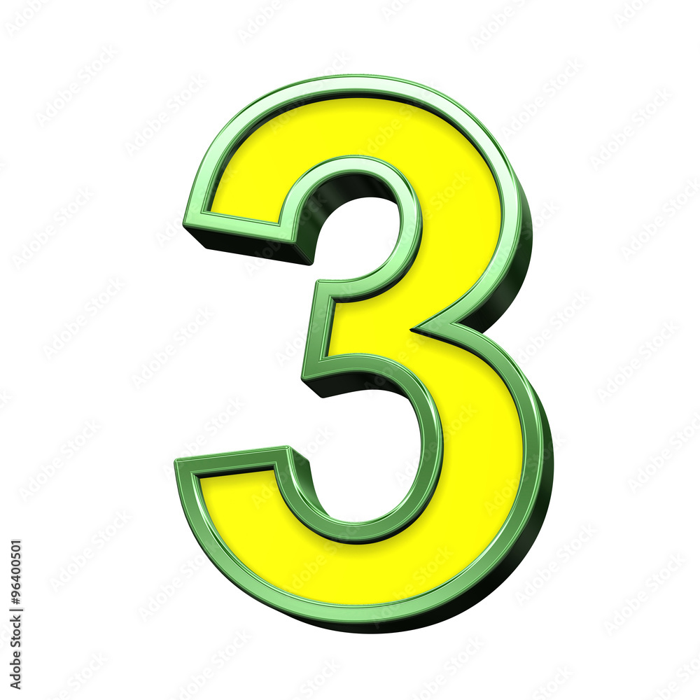 One digit from yellow with green frame alphabet set, isolated on white. Computer generated 3D photo rendering. One digit from yellow with green frame alphabet set, isolated on white. Computer generated 3D photo rendering.