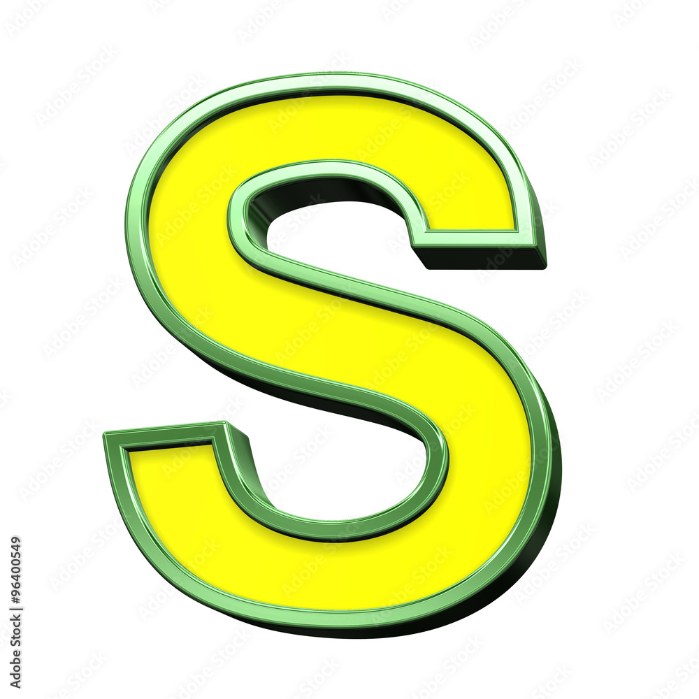 One letter from yellow with green frame alphabet set, isolated on white. Computer generated 3D photo rendering. One letter from yellow with green frame alphabet set, isolated on white. Computer generated 3D photo rendering.