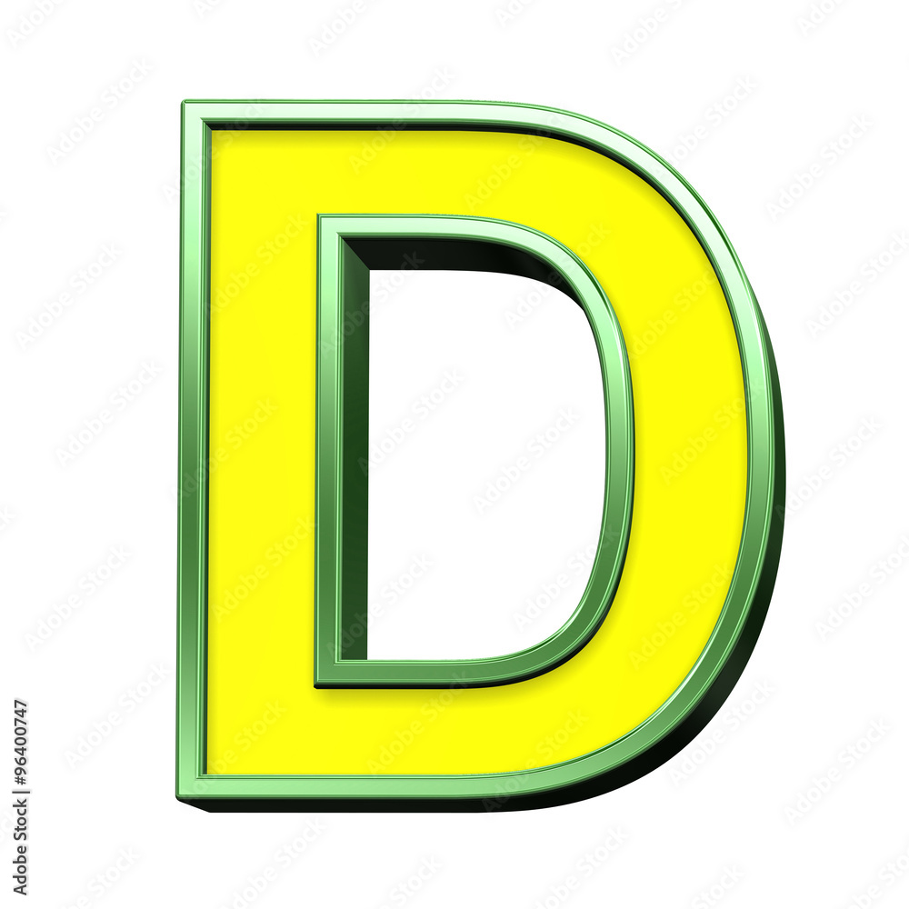 One letter from yellow with green frame alphabet set, isolated on white. Computer generated 3D photo rendering. One letter from yellow with green frame alphabet set, isolated on white. Computer generated 3D photo rendering.