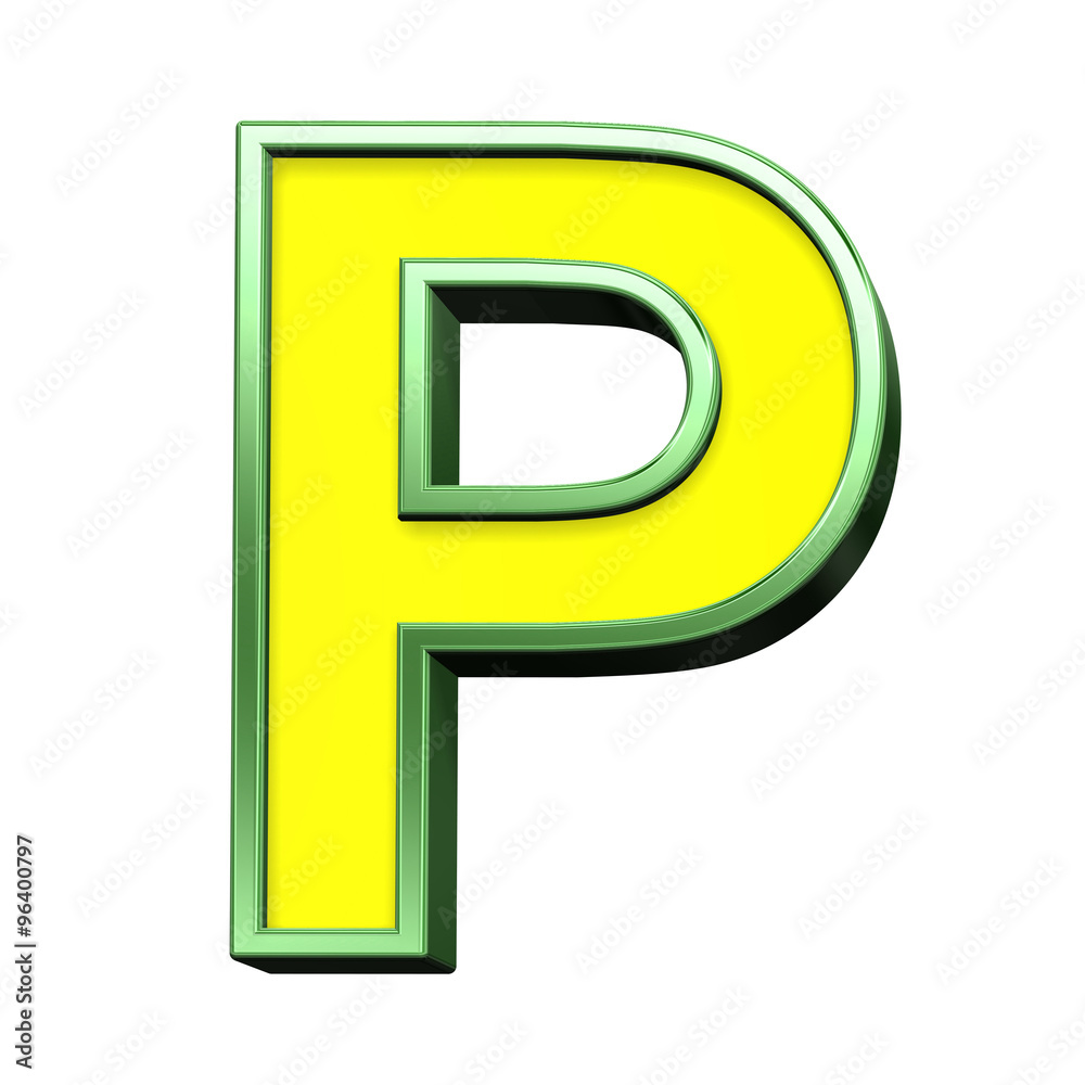 One letter from yellow with green frame alphabet set, isolated on white. Computer generated 3D photo rendering. One letter from yellow with green frame alphabet set, isolated on white. Computer generated 3D photo rendering.