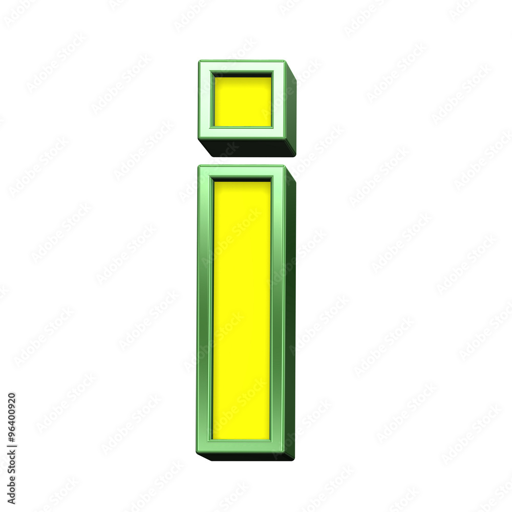 One lower case letter from yellow with green frame alphabet set, isolated on white. Computer generated 3D photo rendering. One lower case letter from yellow with green frame alphabet set, isolated on white. Computer generated 3D photo rendering.