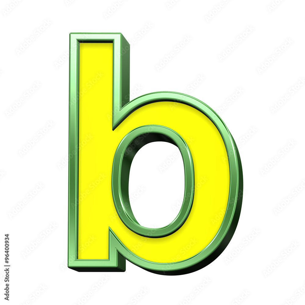 One lower case letter from yellow with green frame alphabet set, isolated on white. Computer generated 3D photo rendering. One lower case letter from yellow with green frame alphabet set, isolated on white. Computer generated 3D photo rendering.