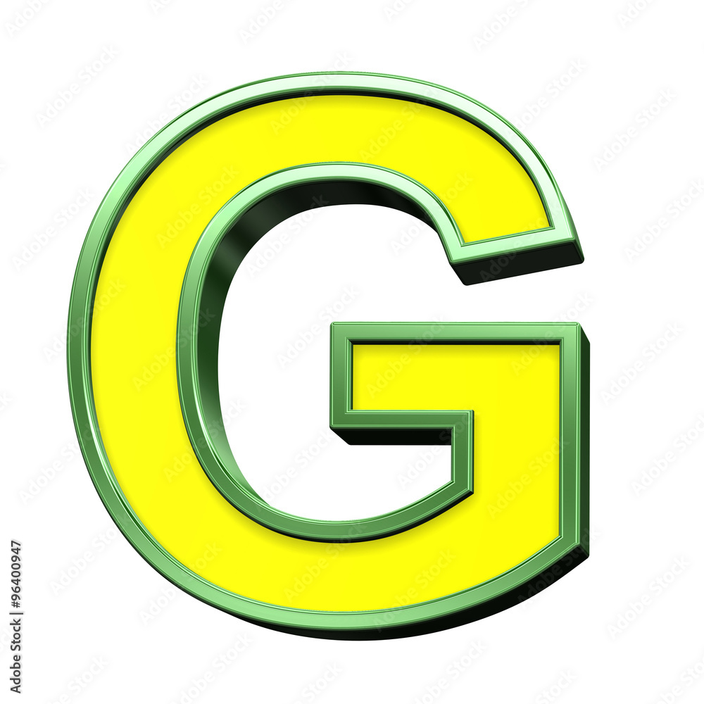 One letter from yellow with green frame alphabet set, isolated on white. Computer generated 3D photo rendering. One letter from yellow with green frame alphabet set, isolated on white. Computer generated 3D photo rendering.