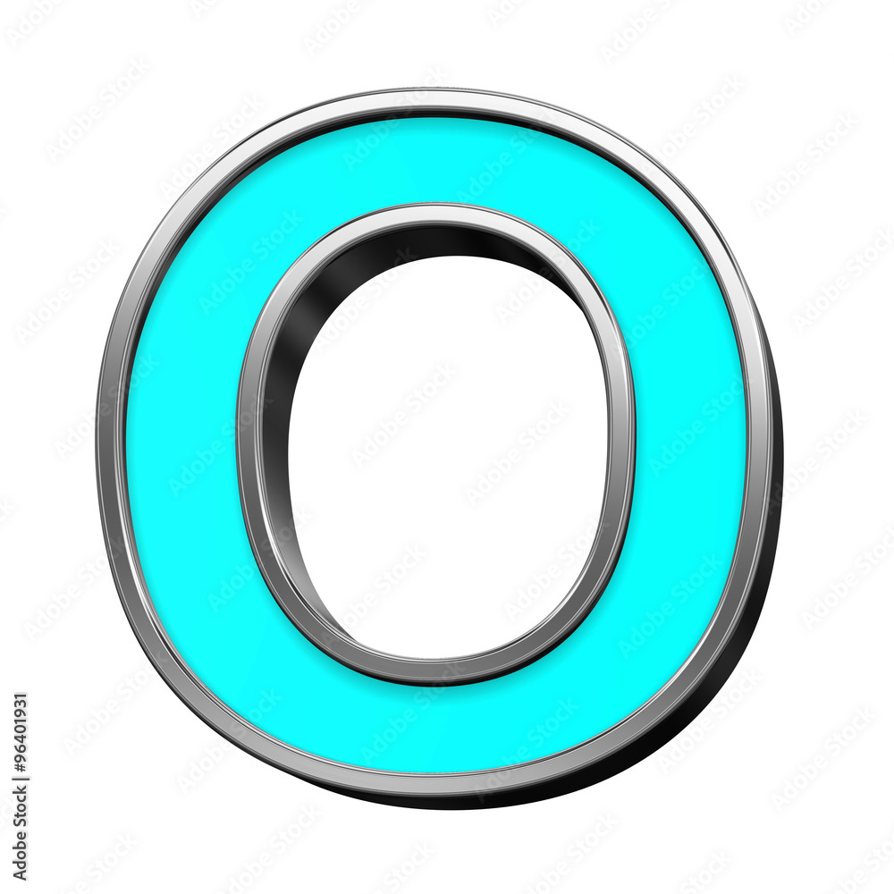 One letter from turquoise with chrome frame alphabet set, isolated on white. Computer generated 3D photo rendering. One letter from turquoise with chrome frame alphabet set, isolated on white. Computer generated 3D photo rendering.