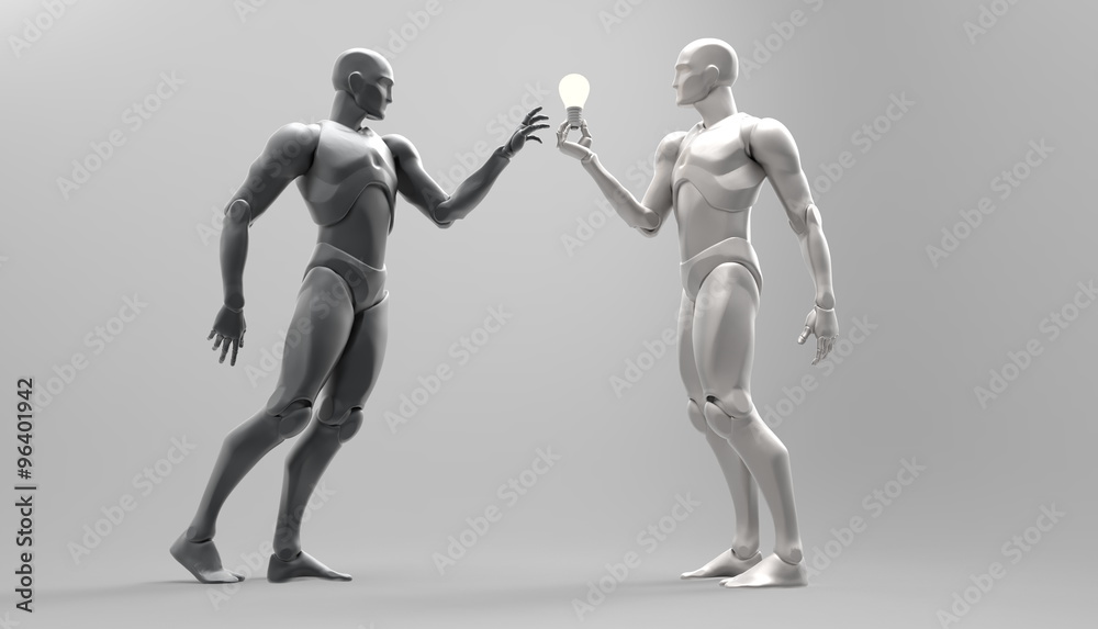 Three dimensional white human hold light bulb with a new idea Three dimensional white human hold light bulb with a new idea