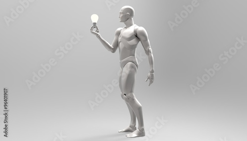 Three dimensional white human hold light bulb with a new idea