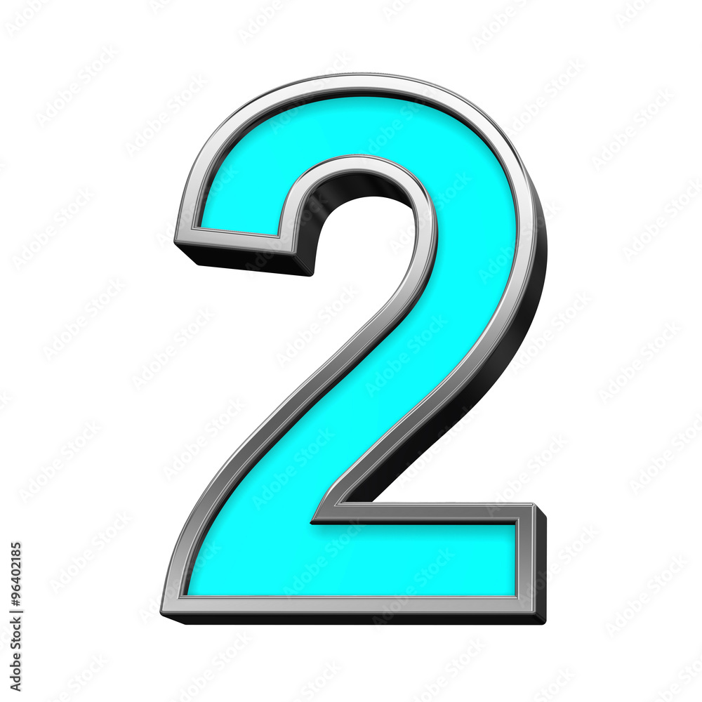 One digit from turquoise with chrome frame alphabet set, isolated on white. Computer generated 3D photo rendering. One digit from turquoise with chrome frame alphabet set, isolated on white. Computer generated 3D photo rendering.