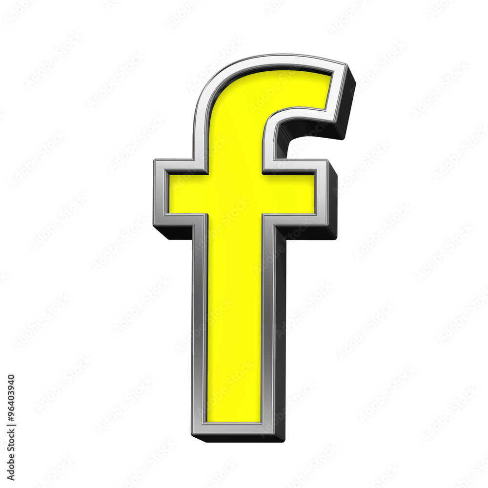 One lower case letter from yellow with chrome frame alphabet set, isolated on white. Computer generated 3D photo rendering. One lower case letter from yellow with chrome frame alphabet set, isolated on white. Computer generated 3D photo rendering.