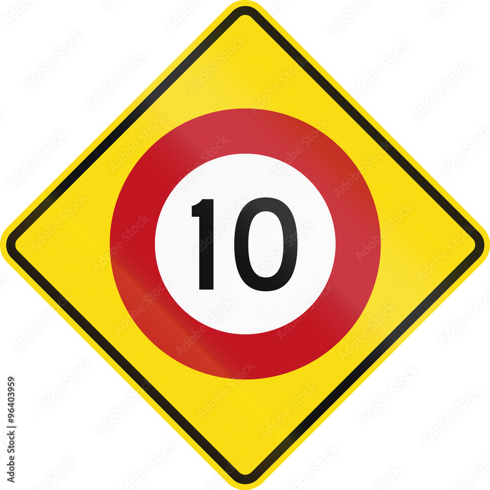 New Zealand road warning sign - Speed limit ahead New Zealand road warning sign - Speed limit ahead