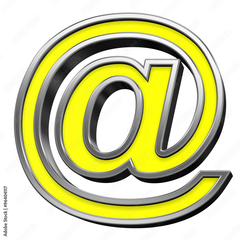 Mail sign from yellow with chrome frame alphabet set, isolated on white. Computer generated 3D photo rendering. Mail sign from yellow with chrome frame alphabet set, isolated on white. Computer generated 3D photo rendering.
