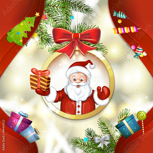 Cute cartoon of a Santa Claus holding a gift box