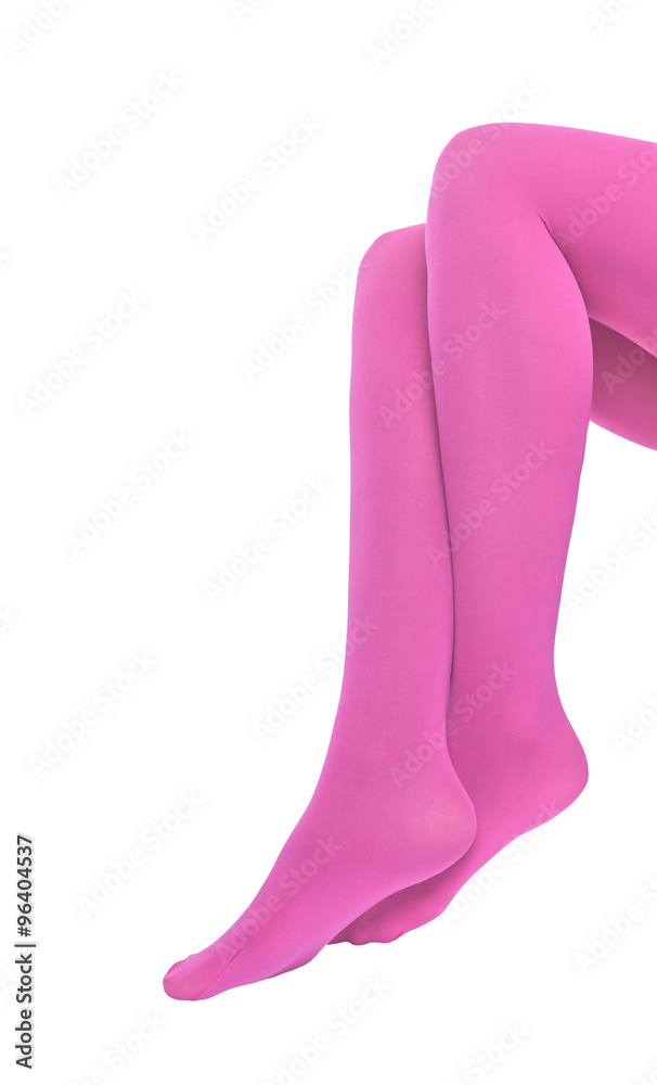 Woman legs in pink tights. Woman legs in pink tights.