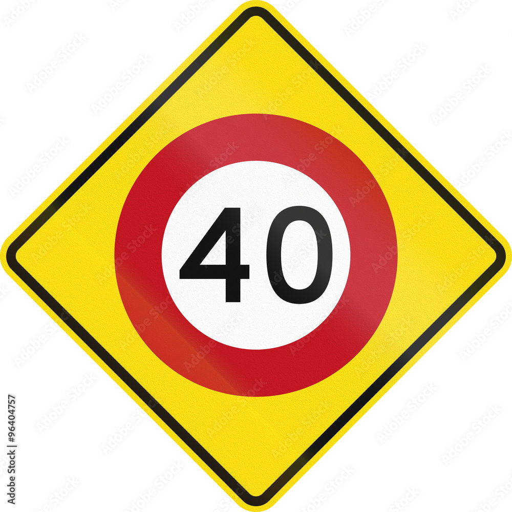 New Zealand road warning sign - Speed limit ahead New Zealand road warning sign - Speed limit ahead