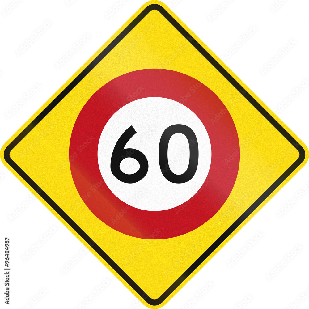 New Zealand road warning sign - Speed limit ahead New Zealand road warning sign - Speed limit ahead