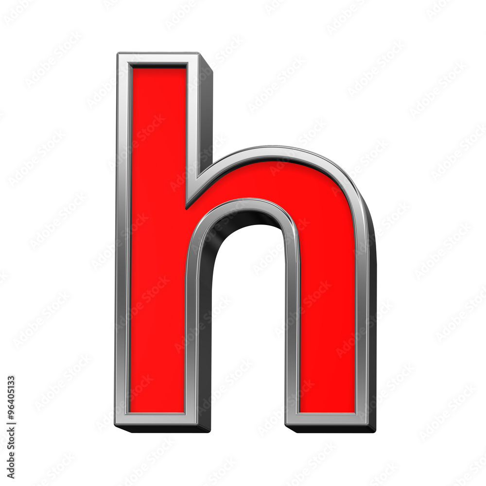 One lower case letter from red with chrome frame alphabet set, isolated on white. Computer generated 3D photo rendering. One lower case letter from red with chrome frame alphabet set, isolated on white. Computer generated 3D photo rendering.