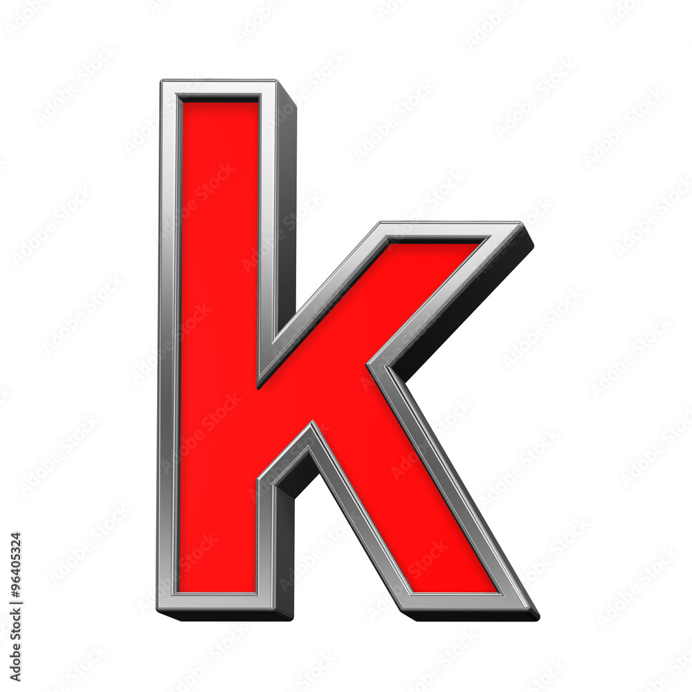 One lower case letter from red with chrome frame alphabet set, isolated on white. Computer generated 3D photo rendering. One lower case letter from red with chrome frame alphabet set, isolated on white. Computer generated 3D photo rendering.