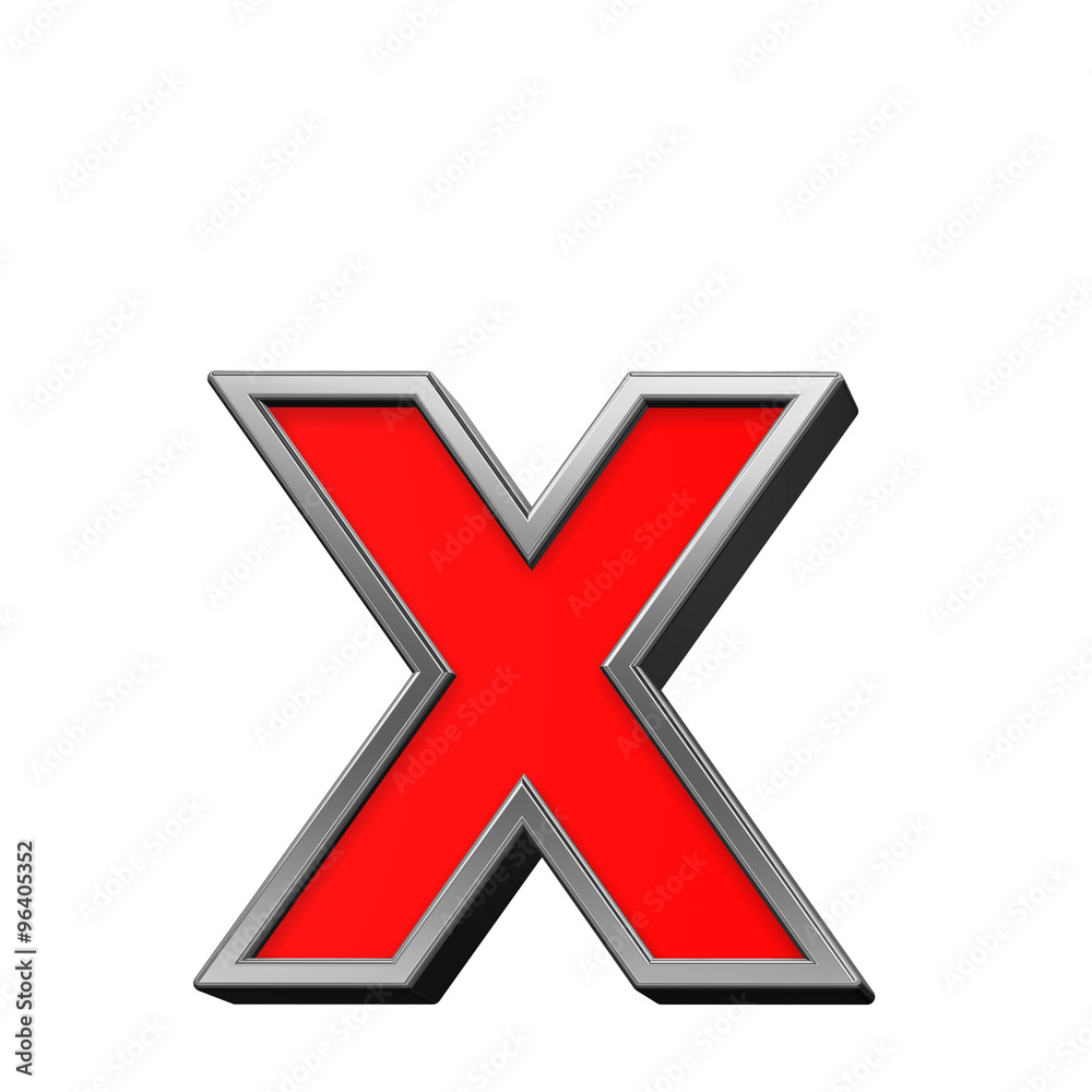 One lower case letter from red with chrome frame alphabet set, isolated on white. Computer generated 3D photo rendering. One lower case letter from red with chrome frame alphabet set, isolated on white. Computer generated 3D photo rendering.
