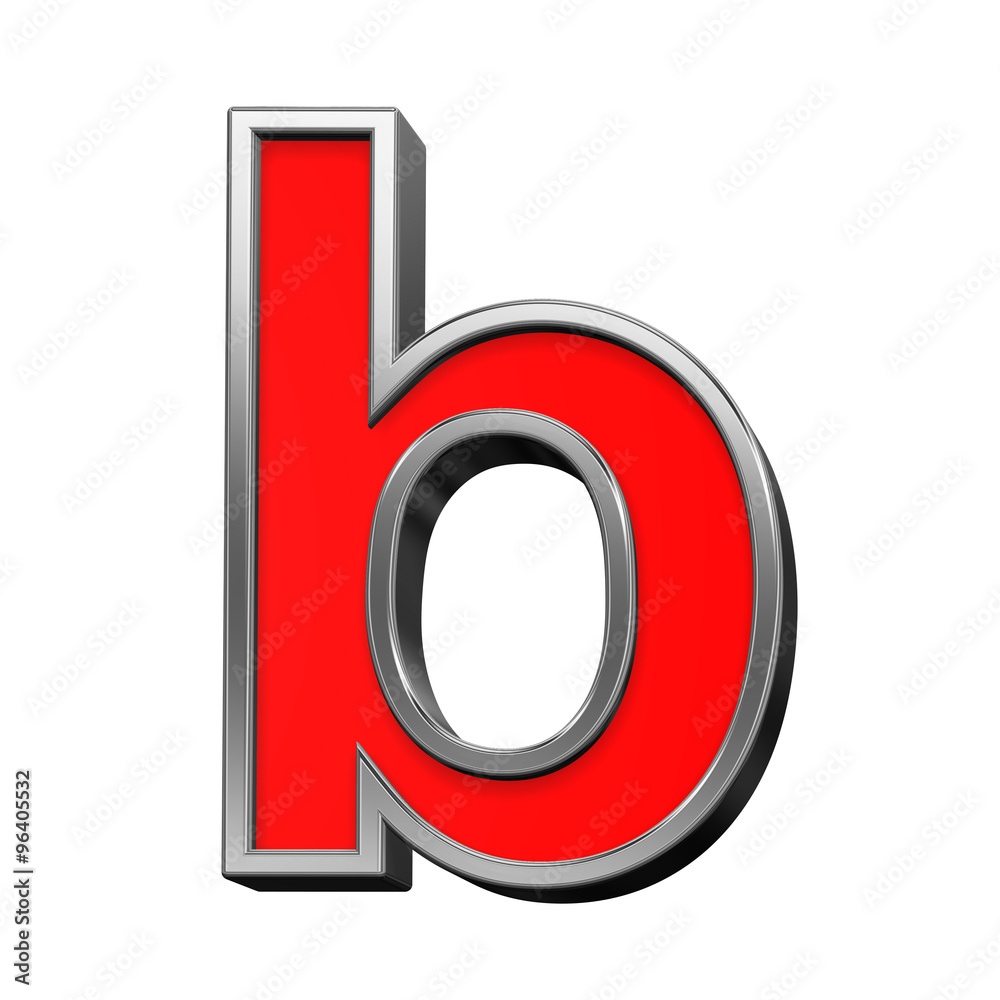 One lower case letter from red with chrome frame alphabet set, isolated on white. Computer generated 3D photo rendering. One lower case letter from red with chrome frame alphabet set, isolated on white. Computer generated 3D photo rendering.