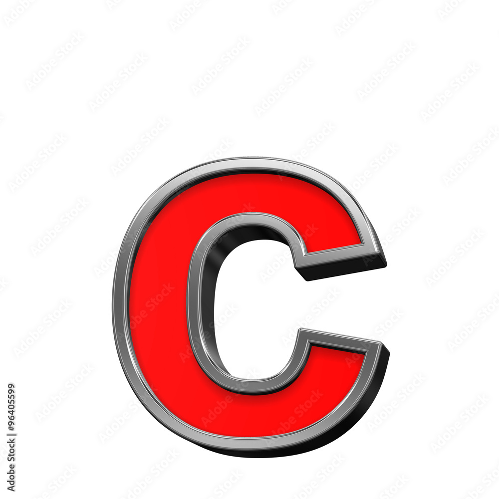 One lower case letter from red with chrome frame alphabet set, isolated on white. Computer generated 3D photo rendering. One lower case letter from red with chrome frame alphabet set, isolated on white. Computer generated 3D photo rendering.