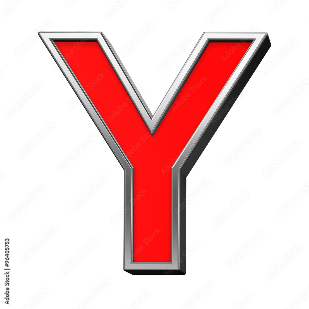 One letter from red with chrome frame alphabet set, isolated on white. Computer generated 3D photo rendering. One letter from red with chrome frame alphabet set, isolated on white. Computer generated 3D photo rendering.