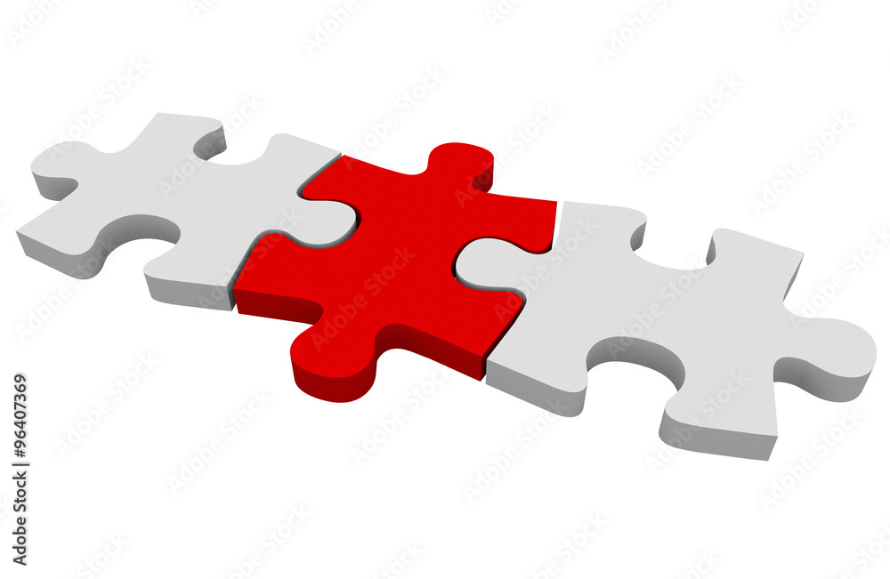 Red Puzzle Piece Three Connected Pieces Solving Problem Connecti Red Puzzle Piece Three Connected Pieces Solving Problem Connecti