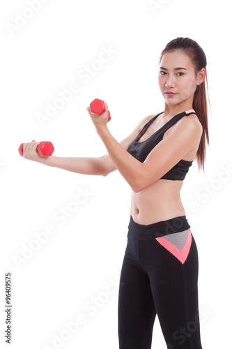 Sport woman doing exercise with lifting weights