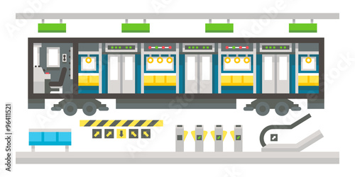 Flat design subway train interior