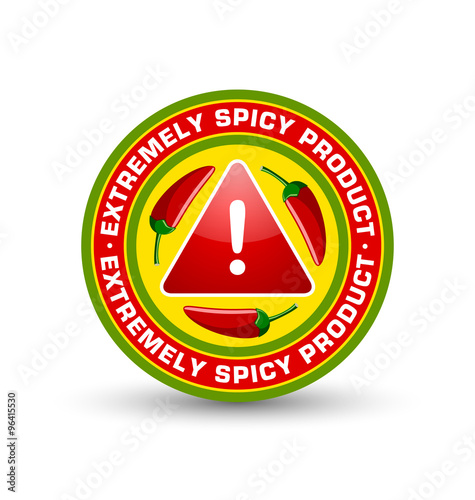 Extremely spicy product badge with three red chilli peppers and exclamation mark symbol