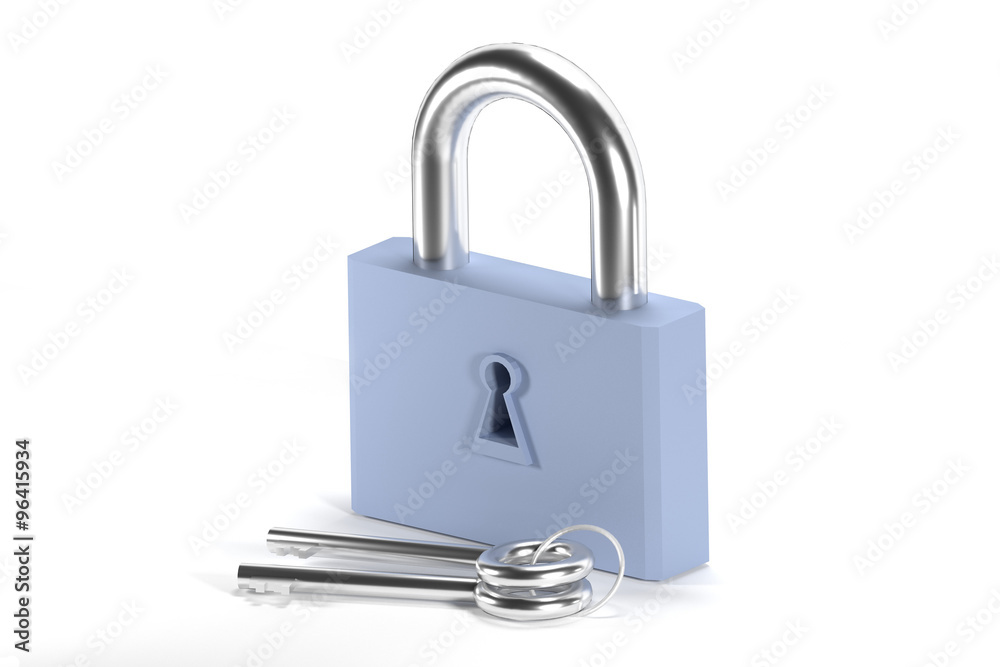 Blue padlock with two metal keys Blue padlock with two metal keys
