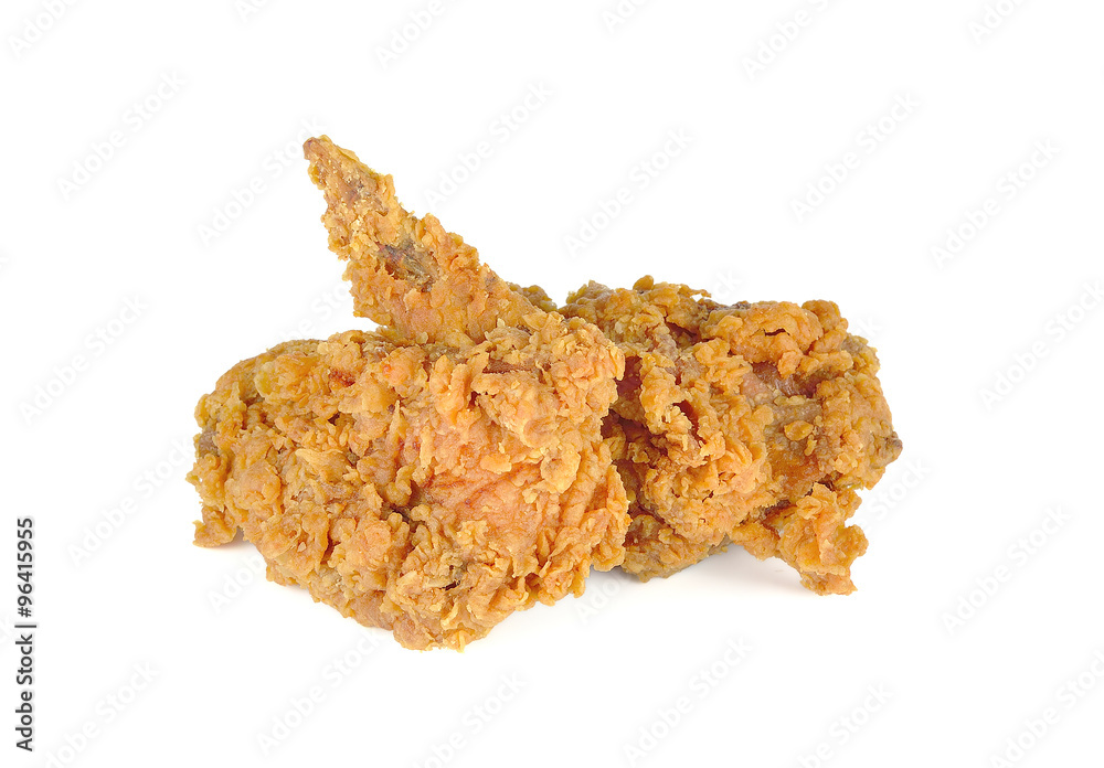 Golden brown fried chicken wing on a white background Golden brown fried chicken wing on a white background