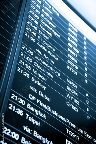 Flight arrival and departure sign board in airport