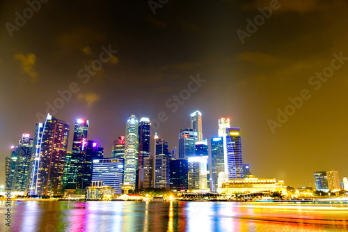Singapore Skyline and view of Marina Bay long exposure