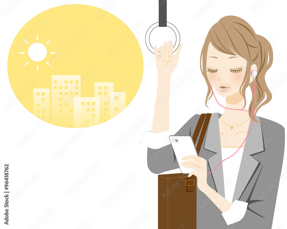 女性のライフスタイル１ 通勤電車で音楽鑑賞 Stock Illustration Adobe Stock