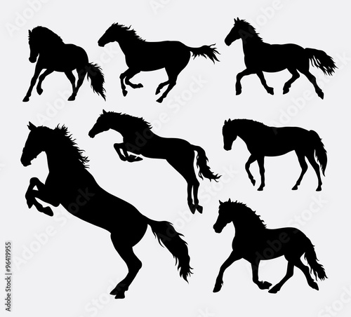 Horse, jumping, running, walking, standing, silhouette. Good use for symbol, logo, web icon, mascot, game elements, or any design you want. Easy to use, edit, or change color.
