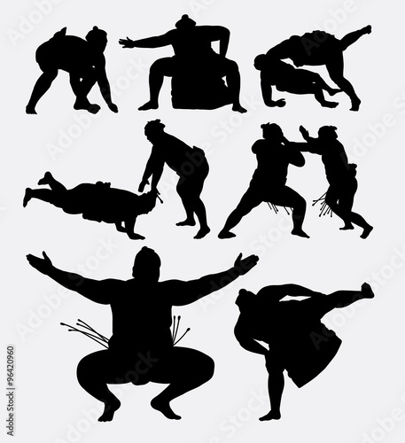 Sumo japanese fighting sport tournament silhouette. Good use for symbol, logo, web icon, mascot, game elements, or any design you want. Easy to use, edit, or change color.
