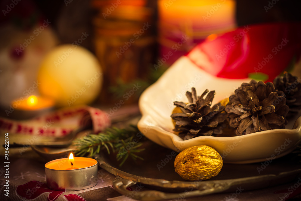 Obraz premium Christmas table festive supper setting eve