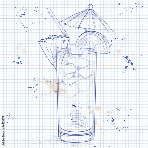 Planter Punch cocktail on a notebook page