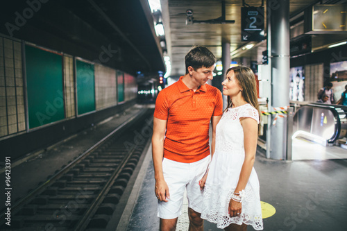 love and romance, couple on honeymoon near Eiffel Tower in Paris, heart for Valentines day